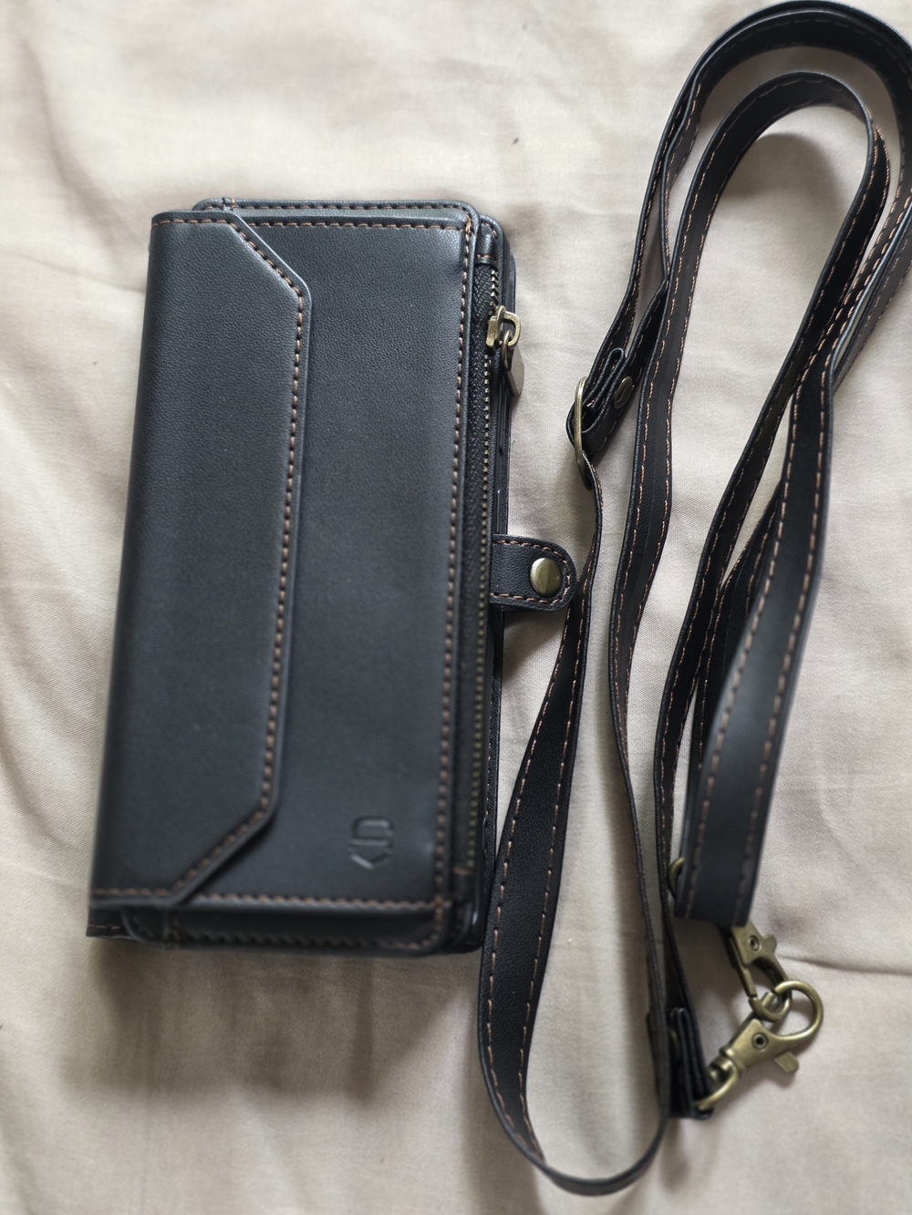 Women's Black Crossbody Wallet Samsung S24 Ultra Case with Detachable Strap